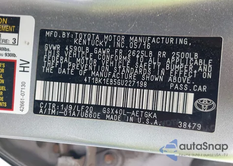 2016 Toyota Avalon Xle Plus from USA, damaged, VIN 4T1BK1EB5GU227198